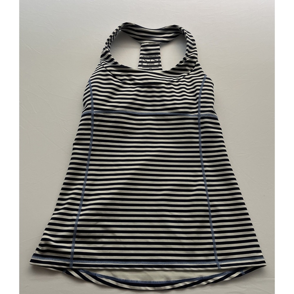 STS Sail to Sable Activewear Workout Sleeveless Tank Blue White Stripe SMALL